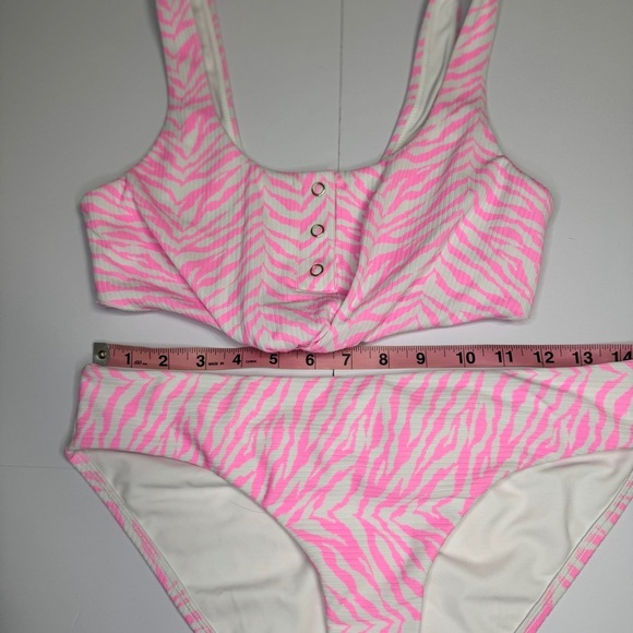 Beach Bunny Pink Zebra Bikini Set – Size M Top & Bottom – Ribbed Tie Front NWOT - Picture 3 of 8